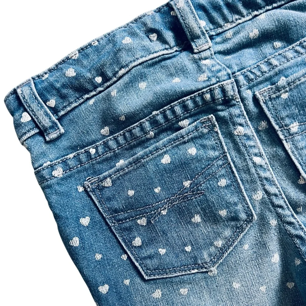 GAP Kids Heart Print Skinny Cotton Blend Jeans Blue White Sz 4 Years - Picture 5 of 10